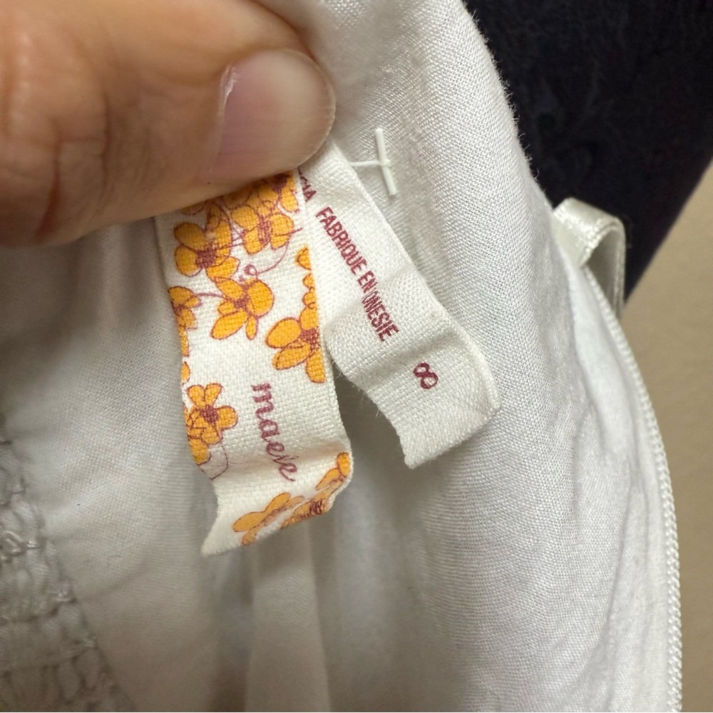 Anthropologie Maeve Vappu Dress in White & Mustard Yellow Retro Summer Dress 8 - Picture 3 of 5